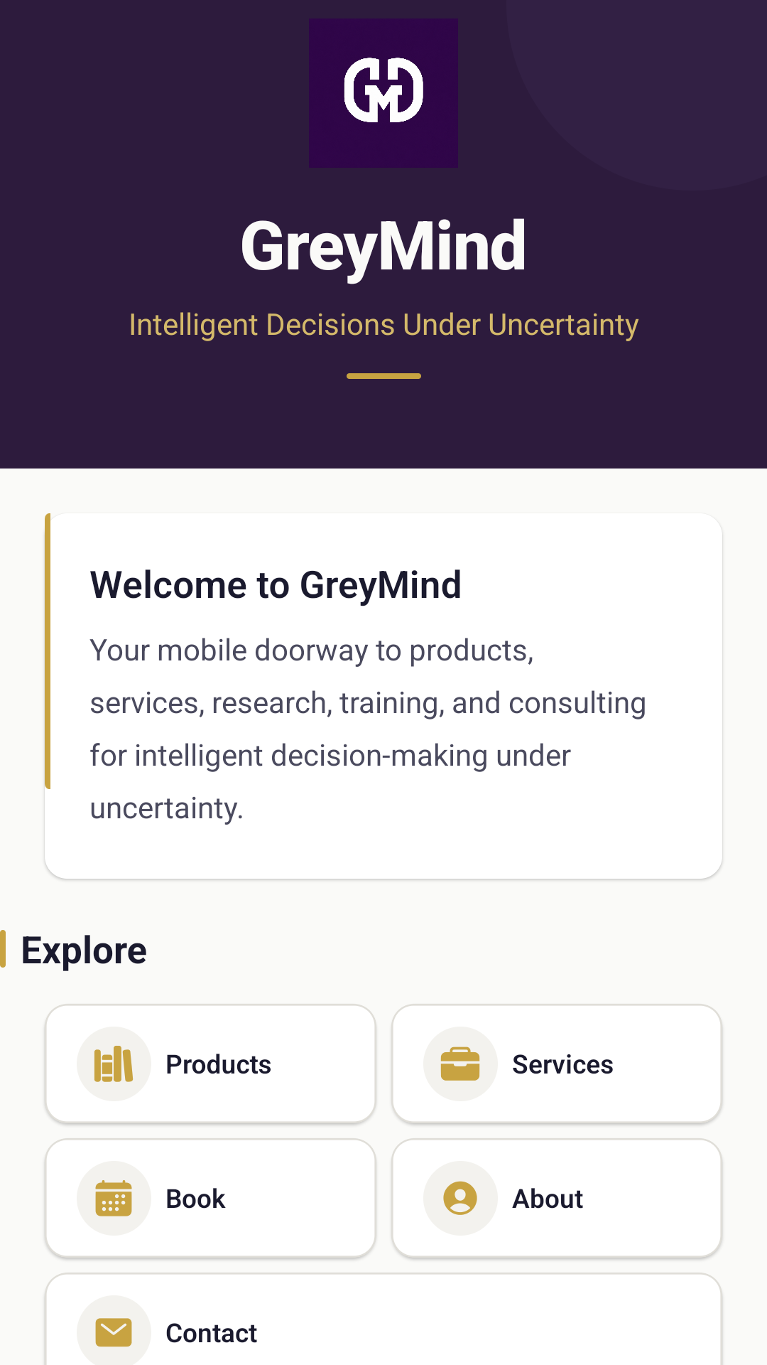 GreyMind app products screen